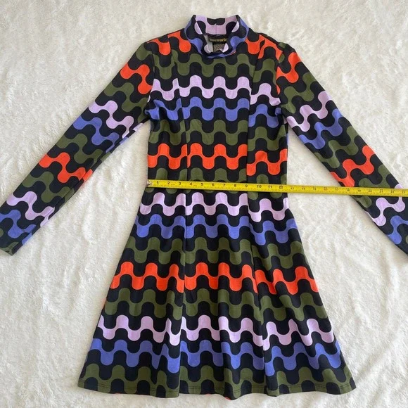 Nooworks Tonya Mock Neck Long Sleeve Mini Dress Multicolor Wavy Stripe Size XS - Picture 5 of 9